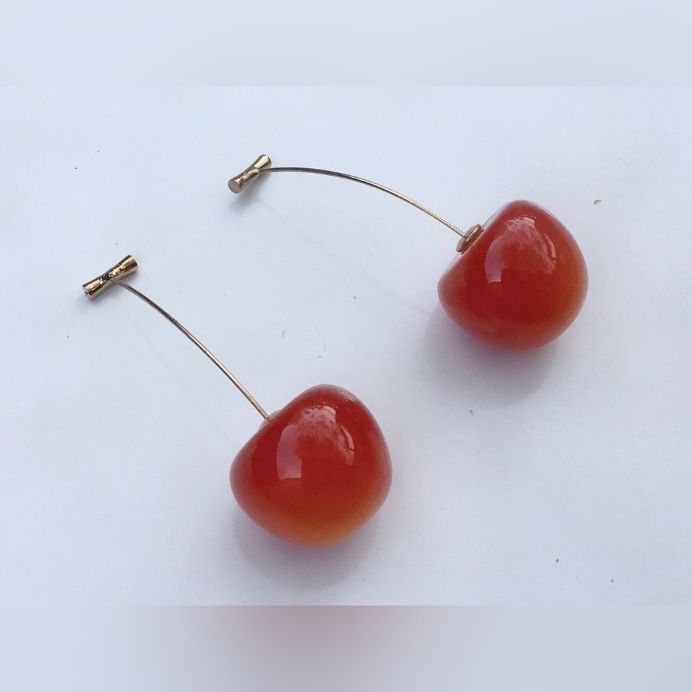 Cherie cherry dangle earrings red and yellow gold cute clever modern design
